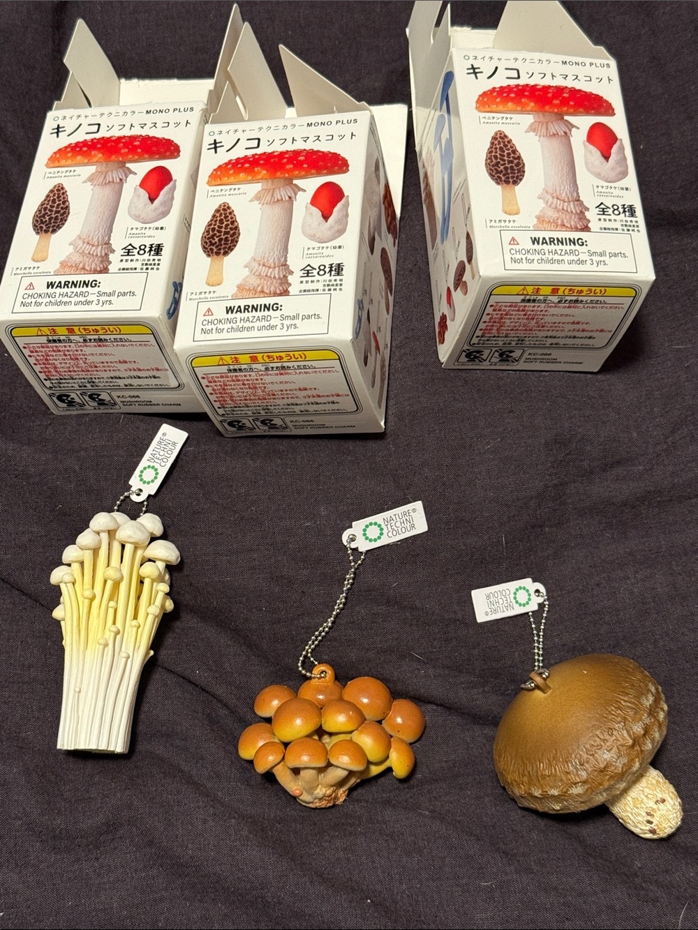 Set of 3 Nature Techni Colour Mono Plus Mushroom Keychain Charms NEW
